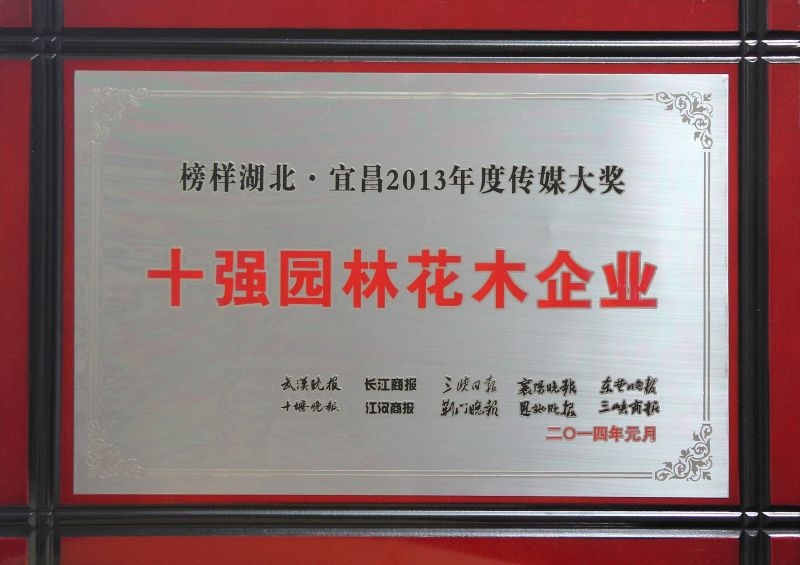 2014年榜样,宜昌2013年度传媒大奖十强园林花木企业