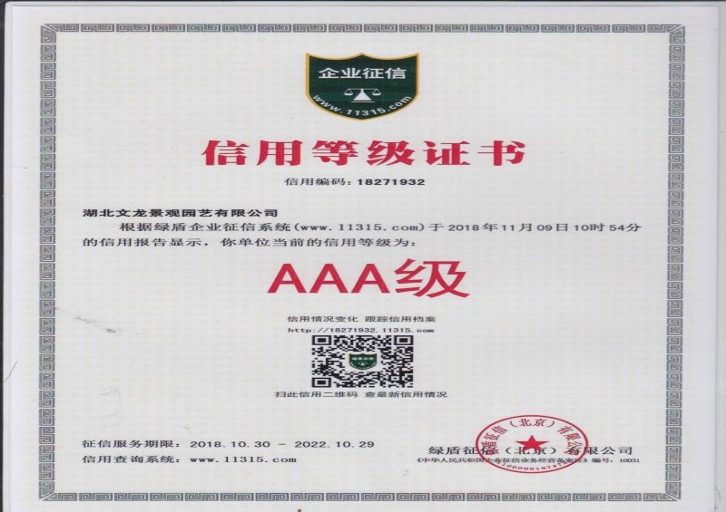 2018.10AAA级信用证书
